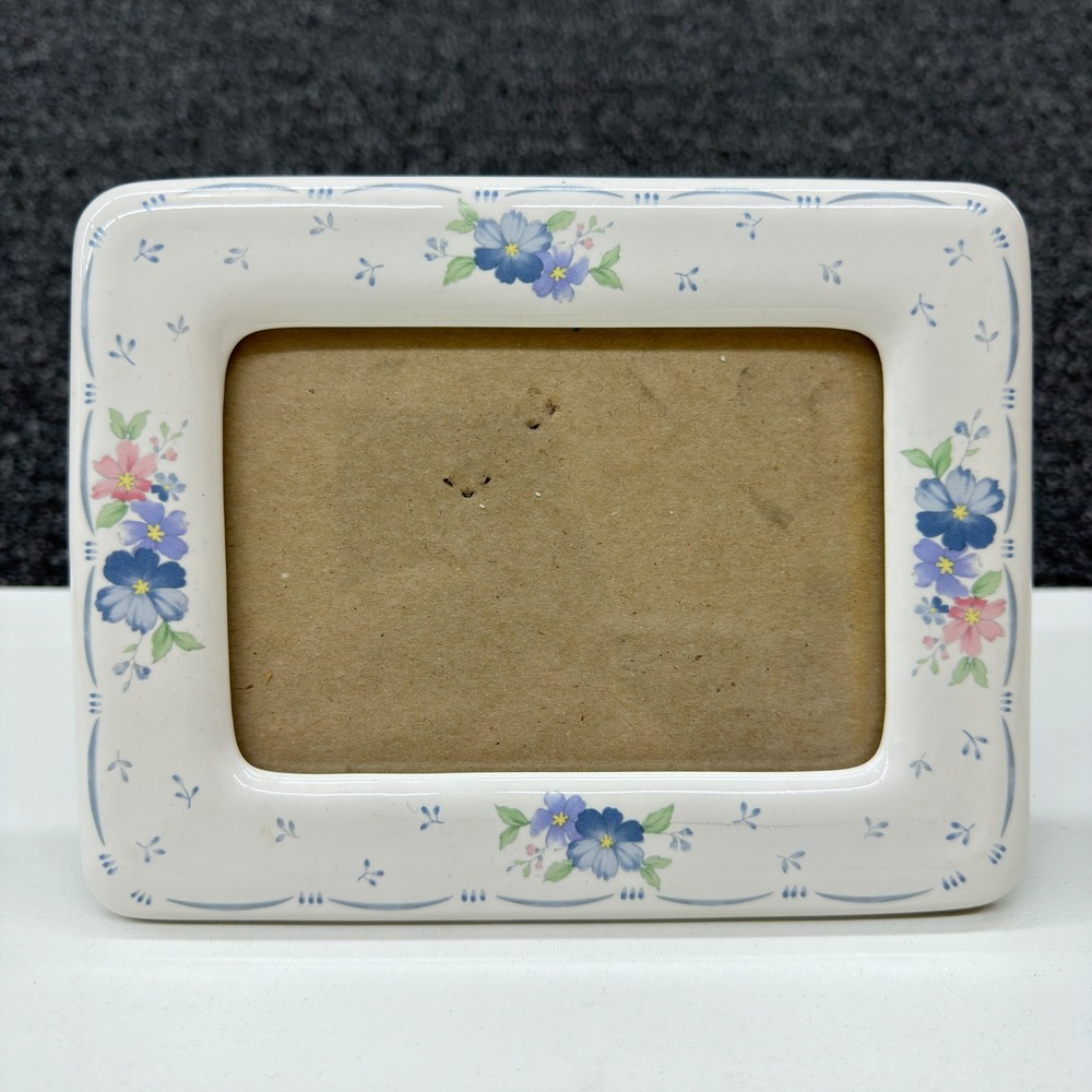 Vintage Ceramic Floral Picture Frame White Blue Purple Pink Flowers Cottagecore